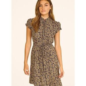 Popi vintage dress floral print waist tie 1/2 button cap sleeve Made in USA SZ S